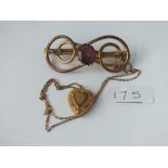 A Victorian woven brooch together with heart locket & chain