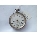 A gents silver pocket watch with seconds dial