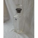 A good mounted decanter with tapering, cut glass body - 11" high - London 1901 by TW & S