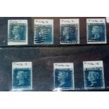 1858 2d Blues Plates 7-9; 12-15; f/used (7)