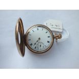 A rolled gold half hunter gents pocket watch with seconds dial w/o in leather pouch