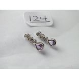 An amethyst & diamond earrings in 9ct to match lot 123