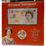 Silver proof crown & £10 banknote - 2001 Victorian anniversary boxed set