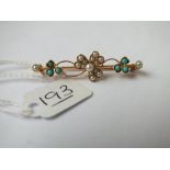 A pearl & turquoise Shamrock brooch in 15ct gold