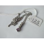 An amethyst & diamond pendant necklace in 9ct - 3.2gms