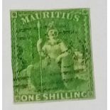 Mauritius 1861 1/- yellow green SG35 - 4 margins f.u. c £150