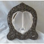 A good heart-shaped dressing table mirror with embossed decoration - 11" high - London 1894? By WC