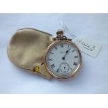 A rolled gold open faced Waltham gents pocket watch w/o in leather pouch