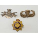 A Devonshire Regiment enamel badge and two others