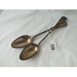 Two George III table spoons OEP - London 1782/3