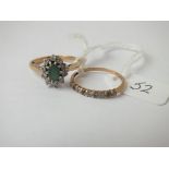 Two 9ct dress rings (band ring size M & green cluster ring size O - 3.3gms