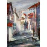 R T BUGARISH - Study of figures in street - 7.5" x 5.5" - inscribed