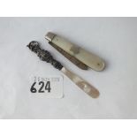 A small letter opener - B'ham 1898? - and a mounted fruit knife