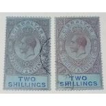 Gibraltar 1921-27 2/- x2. The 2 shades SG99 and 99a t.u cat £125