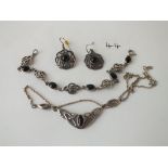 A Celtic style silver necklace with earrings etc.