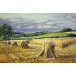 Keith BENGE - A pastel of corn stooks - 13" x 19" - signed and inscribed