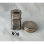 A circular pill box and a Dutch engraved box