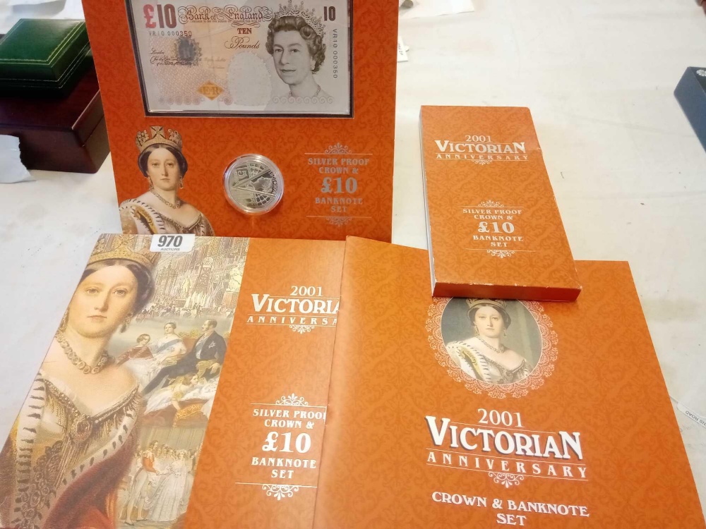 Silver proof crown & £10 banknote - 2001 Victorian anniversary boxed set - Image 2 of 2
