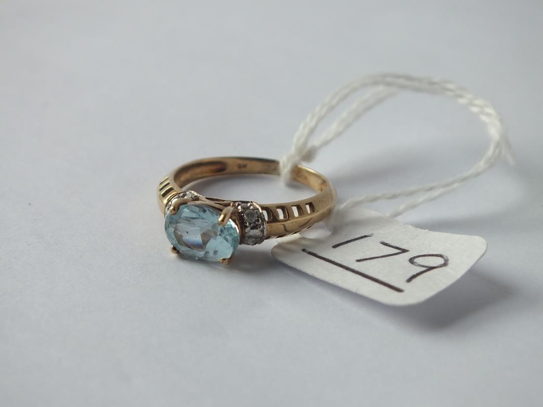 A blue topaz & diamond ring in 9ct - size M - 2.2gms - Image 3 of 4