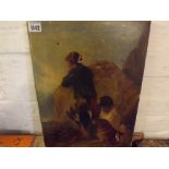 Victorian School - The game dogs with figure - 16" x 12" - unframed