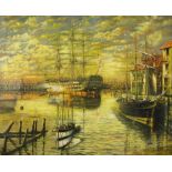 J ASHLEY-WRIGHT - HMS Victory in Portsmouth harbour - 20" x 24" - signed