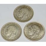 Three shillings 1934, 1935, 1936, ef uncirculated