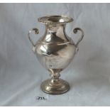 A two-handled campana-shaped vase with ovolo rim - 6.5" high - London 1906 by CSH - 400gms