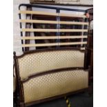 ANTIQUE FRENCH LOUIS XV UPHOLSTERED DOUBLE BED WITH NEW BASE