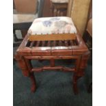 ORIENTAL FOOT STOOL & PADDED STOOL WITH DRAWER & LEGS INSIDE IT