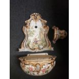 REPRODUCTION FRENCH DECORATED WALL HANGING WASH BASIN A/F