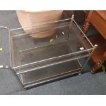 GLASS & CHROME RETRO TEA TROLLEY ON CASTERS