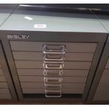 GREY METAL BISLEY 8 DRAWER CABINET 13'' TALL (1 DRAWER MISSING)