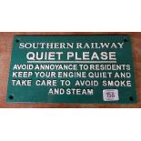 REPRO CAST IRON SOUTHERN RAILWAY ''QUIET PLEASE'' SIGN