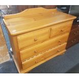MODERN POLISHED PINE CHEST OF 2 LONG & 2 SHORT DRAWERS 3FT 3'' WIDE