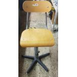 BEECH WOOD & METAL ADJUSTABLE SWIVEL OFFICE STOOL WITH BACK