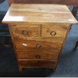 NARROW WOODEN MEXICAN CHEST WITH 3 LONG & 2 SHORT DRAWERS (16'' WIDE)