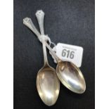 PAIR OF PATTERNED SIL TEA SPOONS - B'HAM 1928