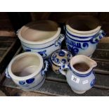 5 PIECES OF BLUE/GREY STUDIO POTTERY