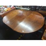 LARGE MAHOGANY DROP FLAP TABLE WITH PEDESTAL LEGS, 3FT WIDE X 1FT 4'' EXTENDING TO 5FT
