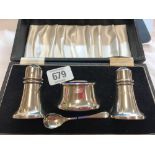 BOXED B'HAM SIL CONDIMENT SET WITH PEPPER, SALT & MUSTARD WITH SPOON