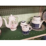 SHELF OF CROWN DINNER PLATES DEPICTING SAILING SHIPS & PART ROYAL DOULTON TEA WARE ETC