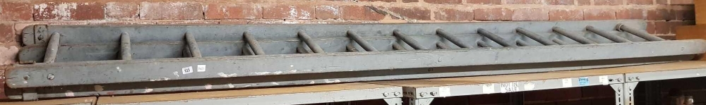 GREY PAINTED WOODEN 13 RUNG EXTENDING LADDER POSSIBLY FOR AIR MINISTRY FOR DISPLAY PURPOSES ONLY