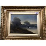 3 OIL FIA. ONE ON BOARD OF A LAKE SCENE, AN OIL ON CANVAS OF A COTTAGE AND LANDSCAPE, AND ANOTHER