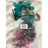 BAG OF GREEN & PINK NECKLACES & OTHER COSTUME JWL