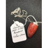 CORAL & SIL PENDANT WITH CHAIN