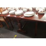 STAINED DROP LEAF DINING TABLE WITH HEAVY BALLASTER LEGS