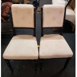 PAIR OF EBONISED & UPHOLSTERED EDWARDIAN BEDROOM CHAIRS WITH TURNED LEGS