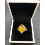 SIL BALTIC AMBER RING SIZE 'R' PLUS