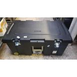 BLACK PLASTIC WHEELED STORAGE TRUNK