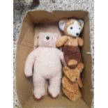 CARTON WITH GABRIELLE PADDINGTON BEAR NO CLOTHES, CHANNEL ISLANDS TOFFEE BEAR & 1 OTHER
